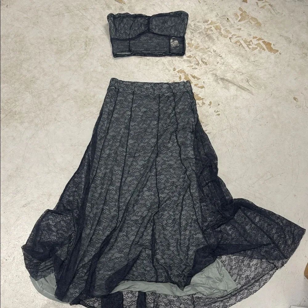 Free People Teal Lined Lace A-Line Skirt Set Maxi Size Medium Like New Crop Top